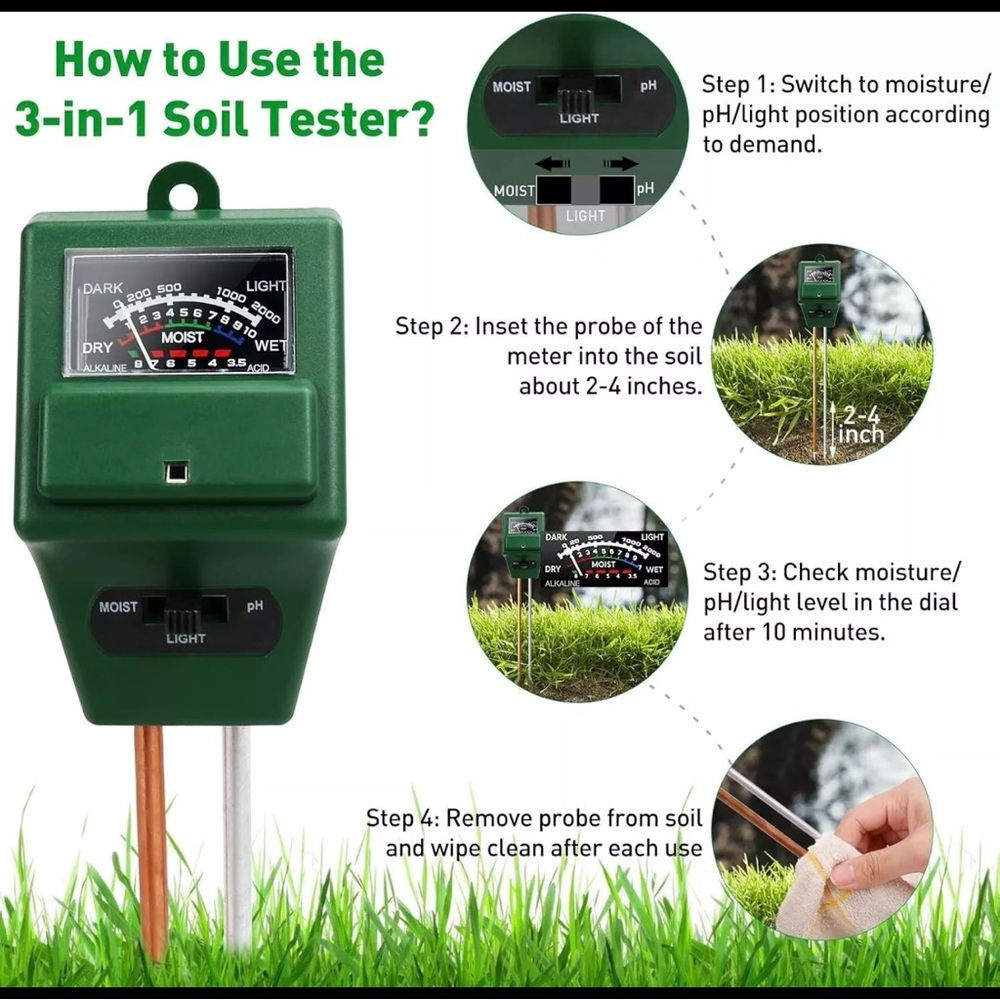 3 in 1 Digital PH Tester Sunlight Soil Moisture Meter Detector Plant Garden